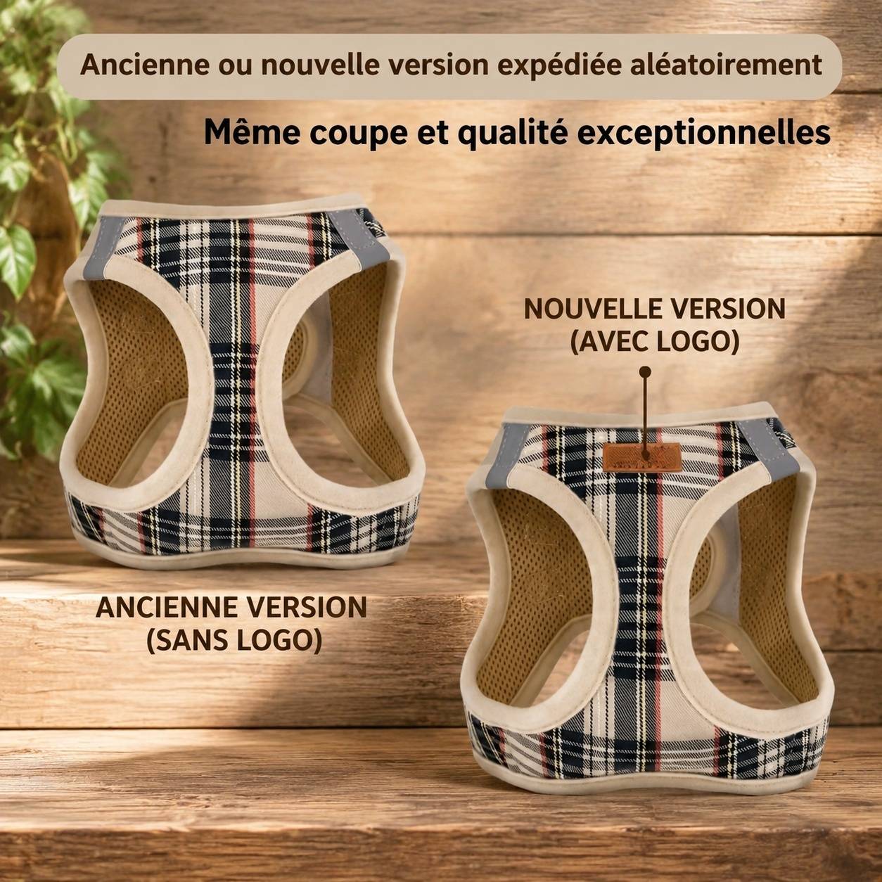 Harnais pour chien et chat à enfiler tissu respirant motif tartan réfléchissant sécurité - Image 7