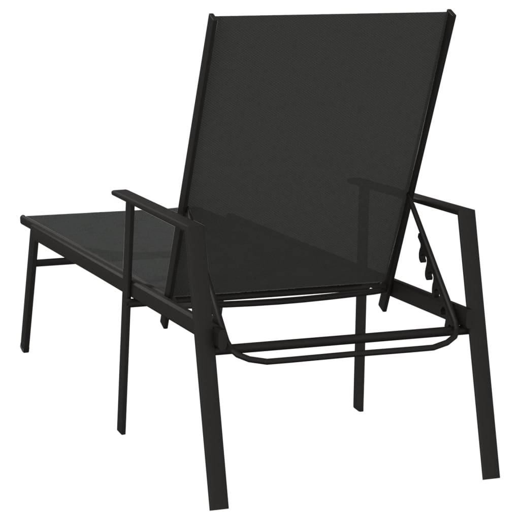 Helloshop26 - Transat chaise longue bain de soleil lit de jardin terrasse meuble d'extérieur acier et tissu textilène noir - Image 3
