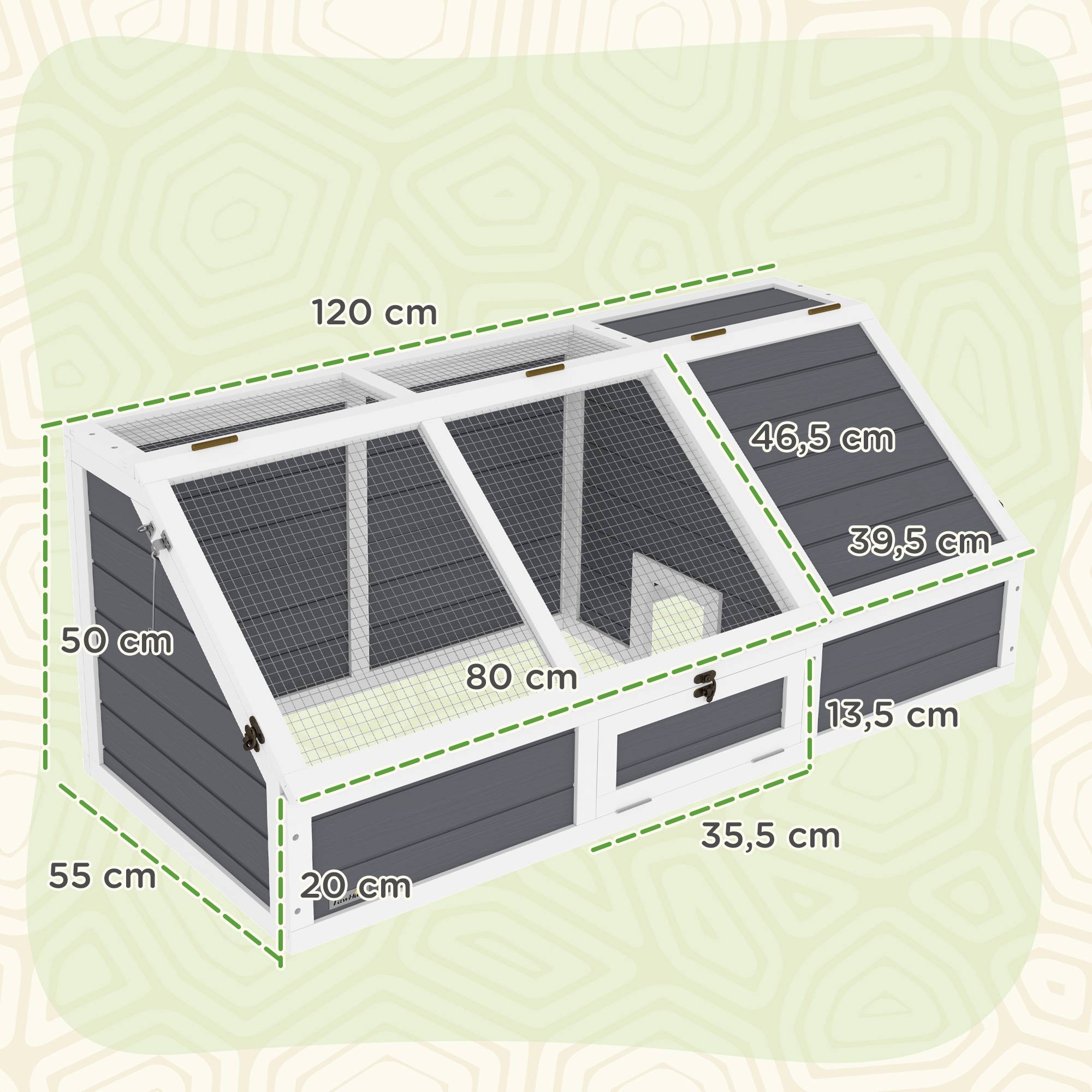 ComfortXL - Enclos tortue extérieur en bois de sapin 120 x 55 x 20/50 cm gris clair sans fond avec ancrage sécurisé - Image 3