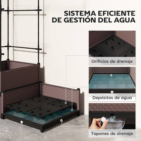 Jardinière avec treillis métallique pour plantes grimpantes, 2 pots en polypropylène avec trous de drainage, 100 x 50 x 174 cm, noire - Image 8