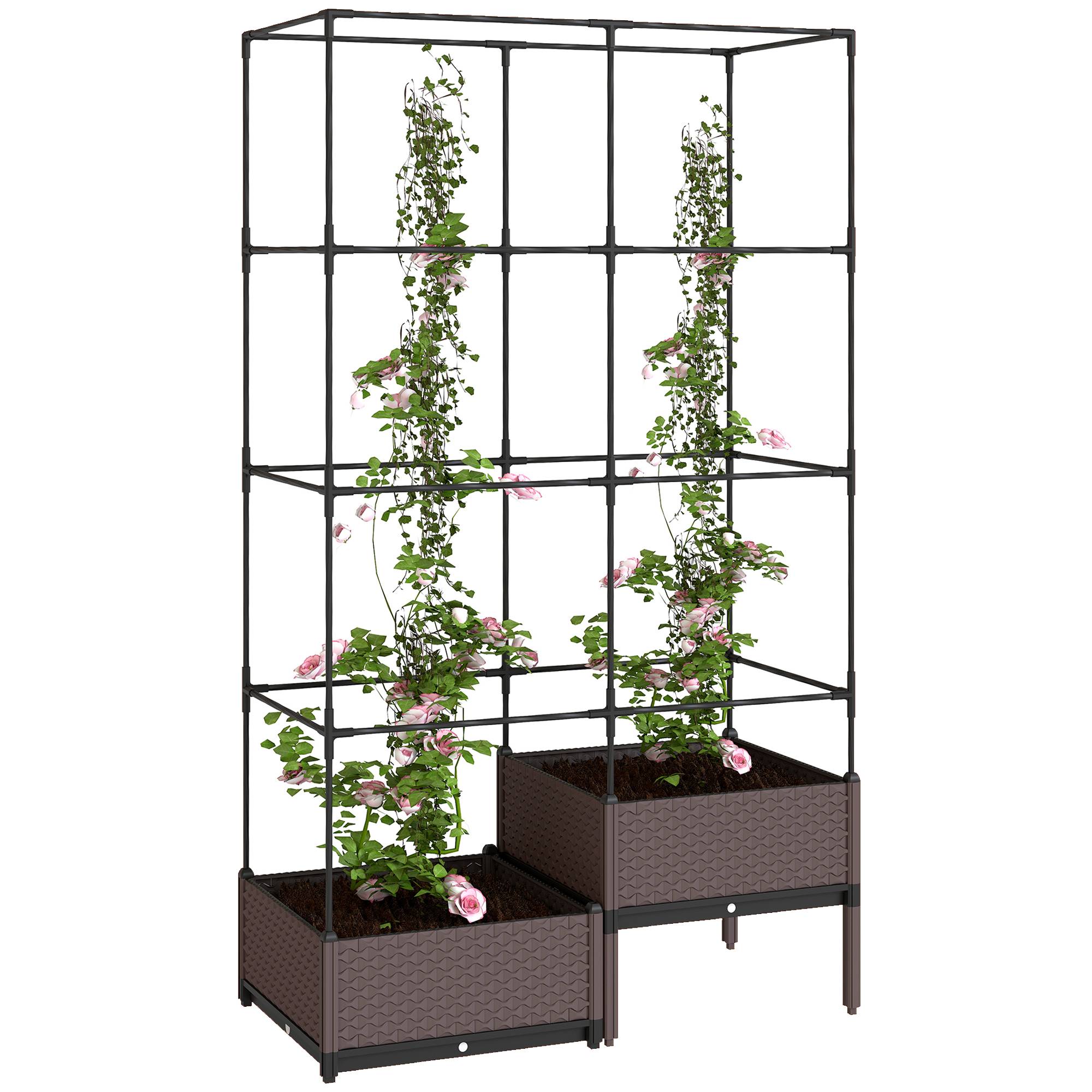 Jardinière avec treillis métallique pour plantes grimpantes, 2 pots en polypropylène avec trous de drainage, 100 x 50 x 174 cm, noire - Image 1