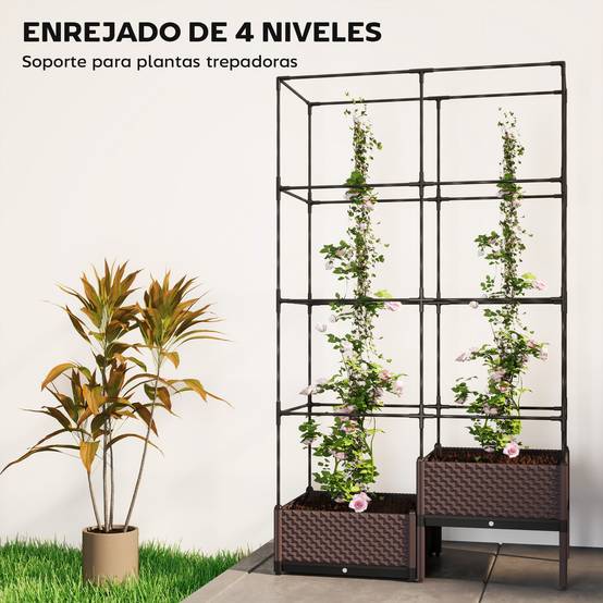 Jardinière avec treillis métallique pour plantes grimpantes, 2 pots en polypropylène avec trous de drainage, 100 x 50 x 174 cm, noire - Image 7