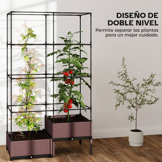 Jardinière avec treillis métallique pour plantes grimpantes, 2 pots en polypropylène avec trous de drainage, 100 x 50 x 174 cm, noire - Image 6
