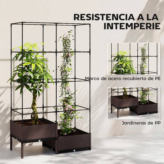 Jardinière avec treillis métallique pour plantes grimpantes, 2 pots en polypropylène avec trous de drainage, 100 x 50 x 174 cm, noire - Image 9