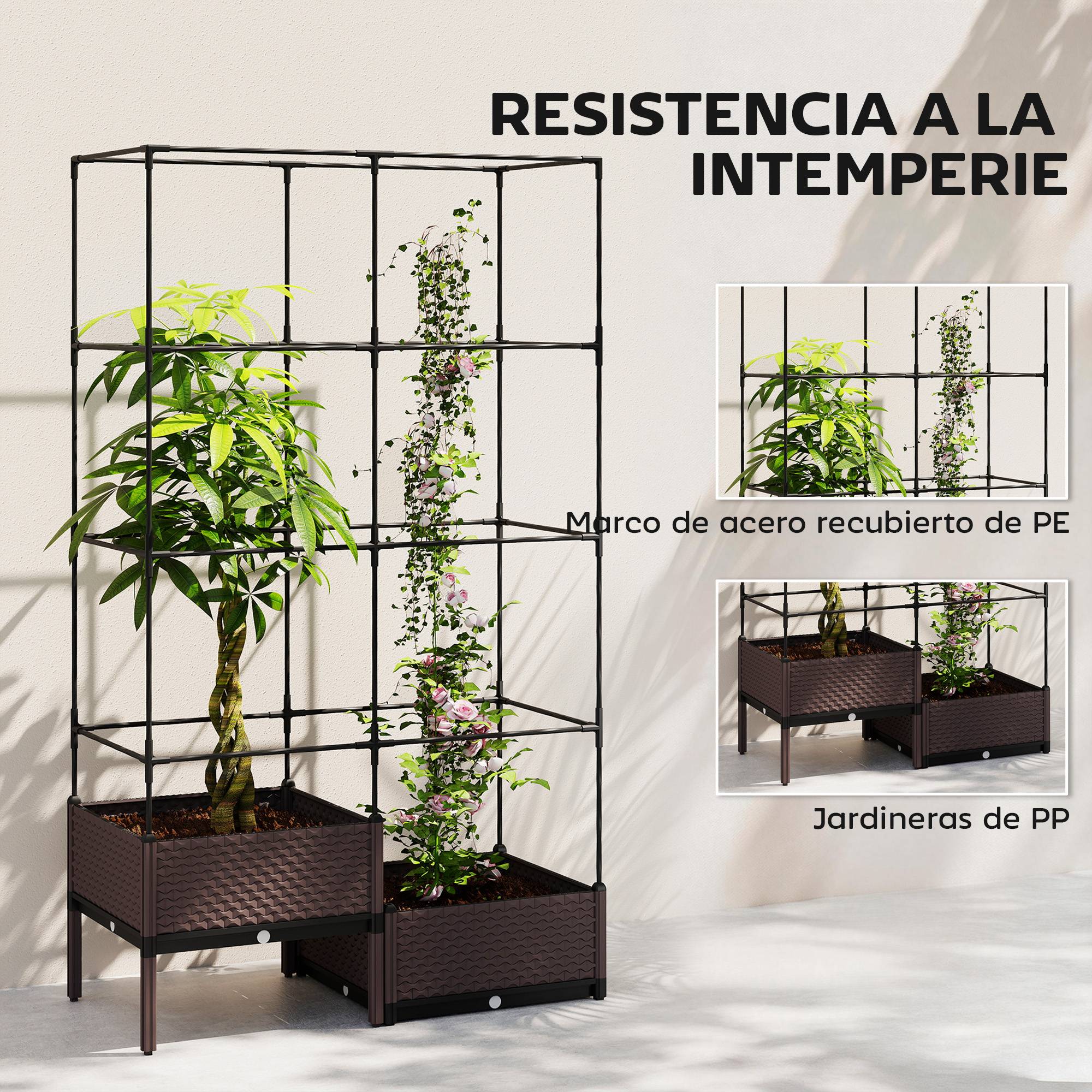 Jardinière avec treillis métallique pour plantes grimpantes, 2 pots en polypropylène avec trous de drainage, 100 x 50 x 174 cm, noire - Image 9
