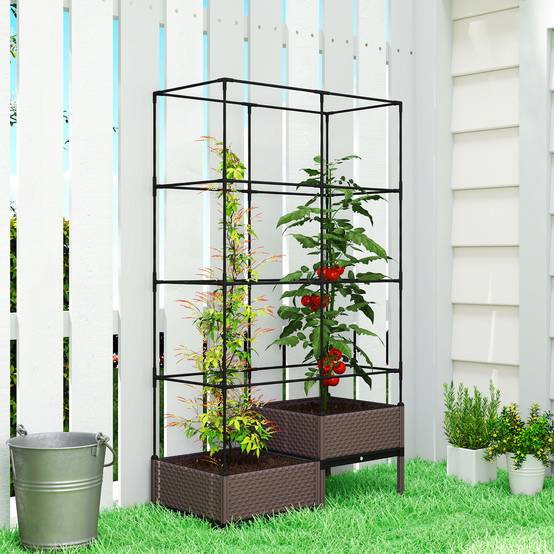 Jardinière avec treillis métallique pour plantes grimpantes, 2 pots en polypropylène avec trous de drainage, 100 x 50 x 174 cm, noire - Image 10