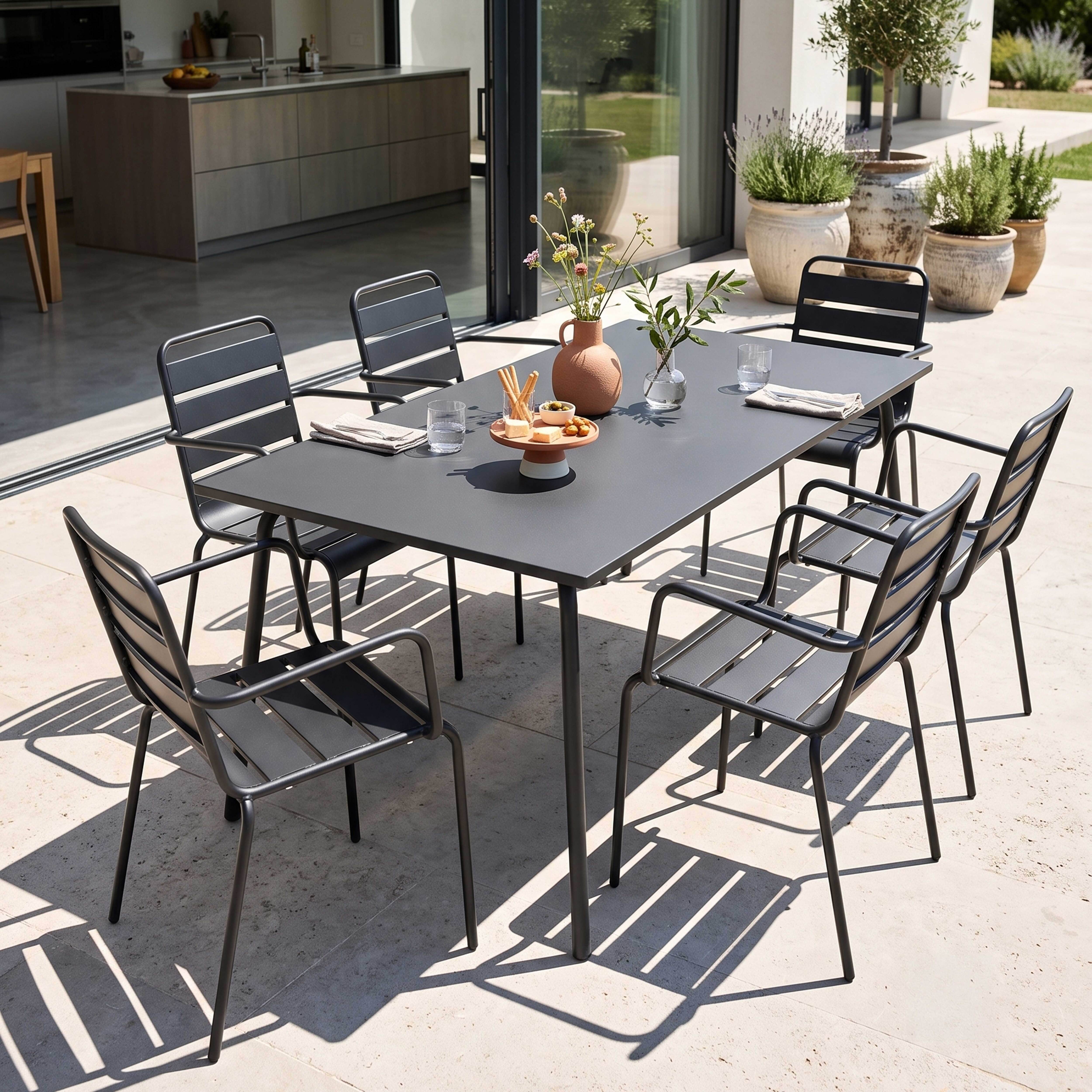 Oviala - Ensemble table de jardin et 6 fauteuils en métal gris Palavas - Oviala - Image 2