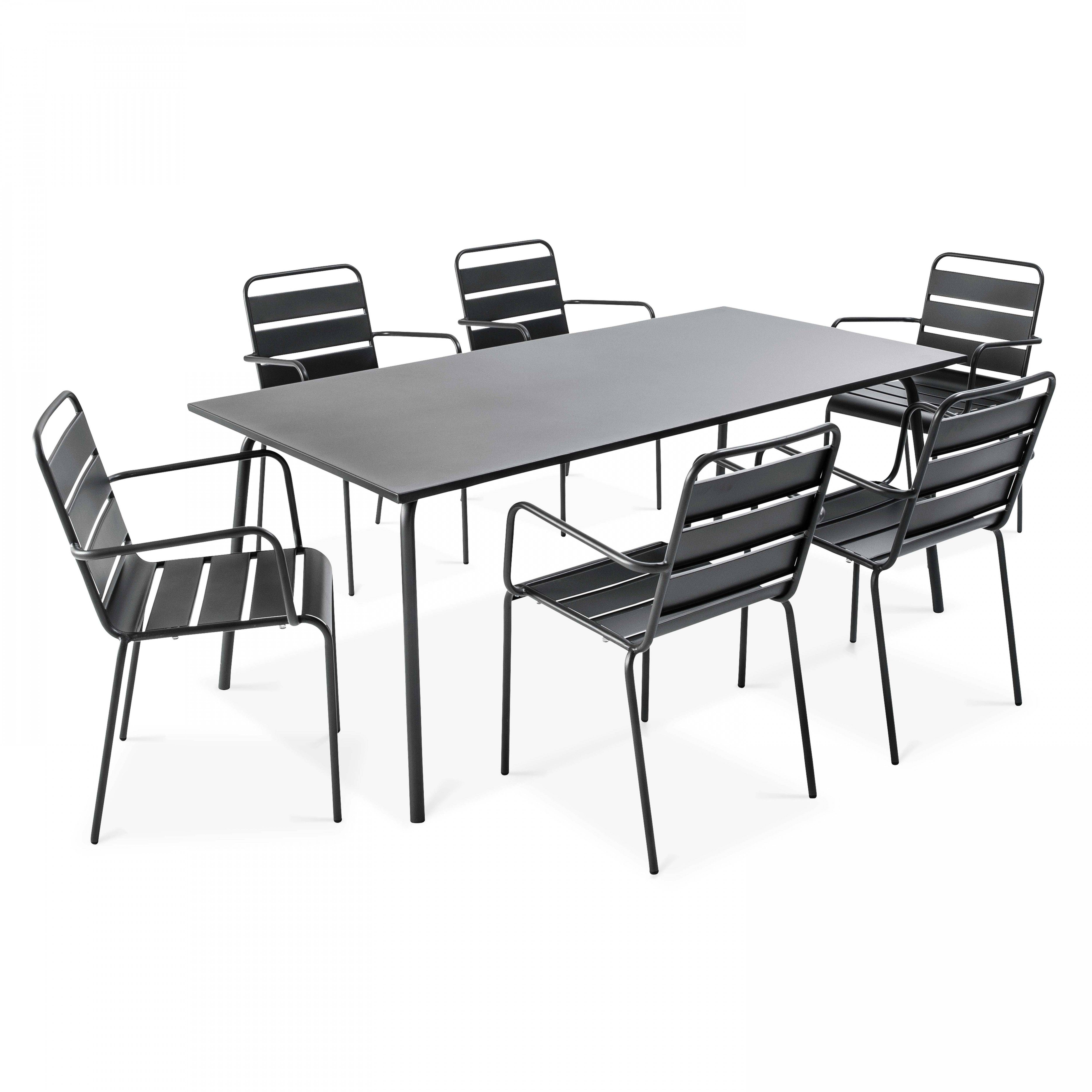 Oviala - Ensemble table de jardin et 6 fauteuils en métal gris Palavas - Oviala - Image 1