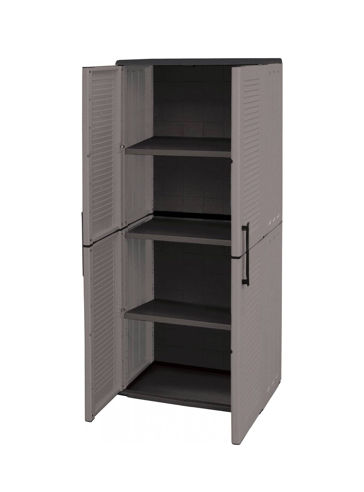 Dmora - Armoire d'extérieur Dambrosin, Meubles de balcon, Armoire polyvalente avec étagères, 68x37h163 cm, Gris et Noir, Finition rayée - Dmora - Image 5