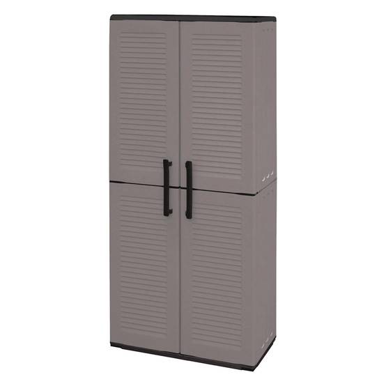 Dmora - Armoire d'extérieur Dambrosin, Meubles de balcon, Armoire polyvalente avec étagères, 68x37h163 cm, Gris et Noir, Finition rayée - Dmora - Image 4