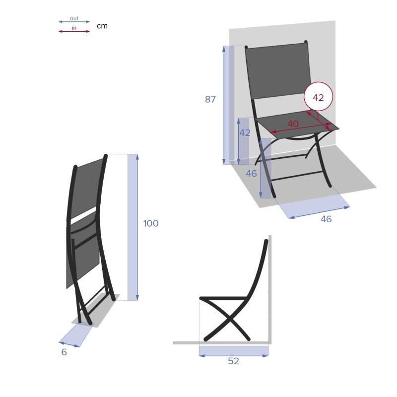 Hesperide - Lot de 4 chaises de jardin pliantes "Modula" bleu canard & graphite acier traité époxy - Hespéride - Image 3