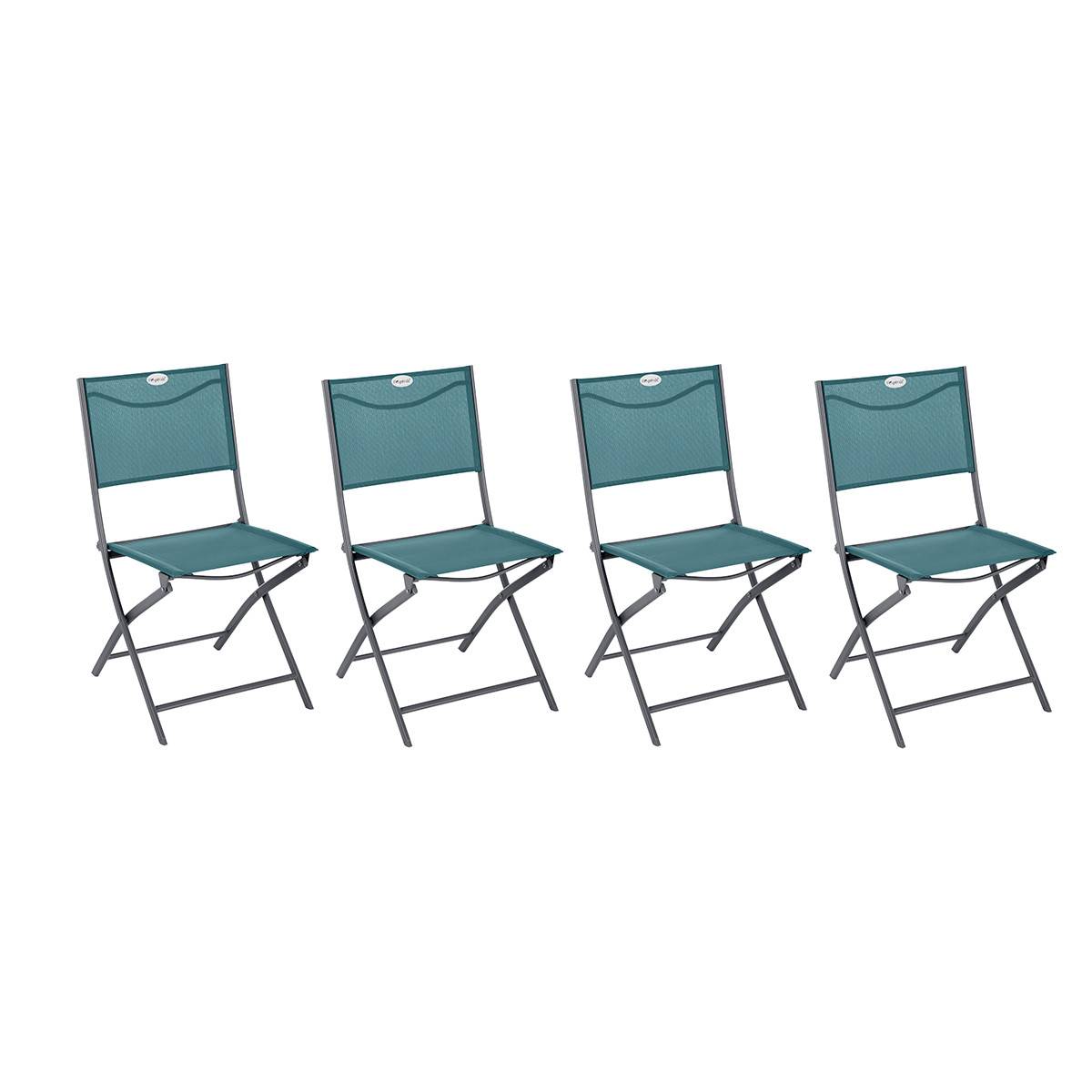 Hesperide - Lot de 4 chaises de jardin pliantes "Modula" bleu canard & graphite acier traité époxy - Hespéride - Image 1