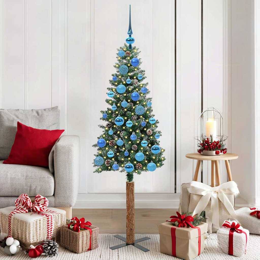 Sapin de Noël | Arbre de Noël mince Vert 150 cm PVC et bois de pin massif Maison Chic - Image 2