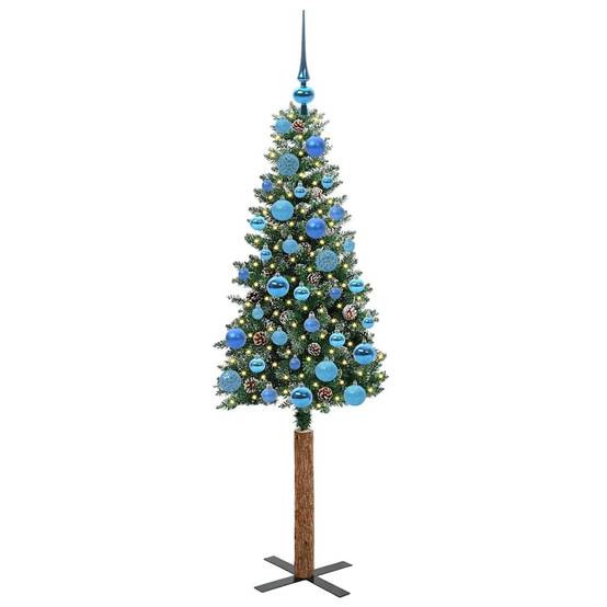 Sapin de Noël | Arbre de Noël mince Vert 150 cm PVC et bois de pin massif Maison Chic - Image 3