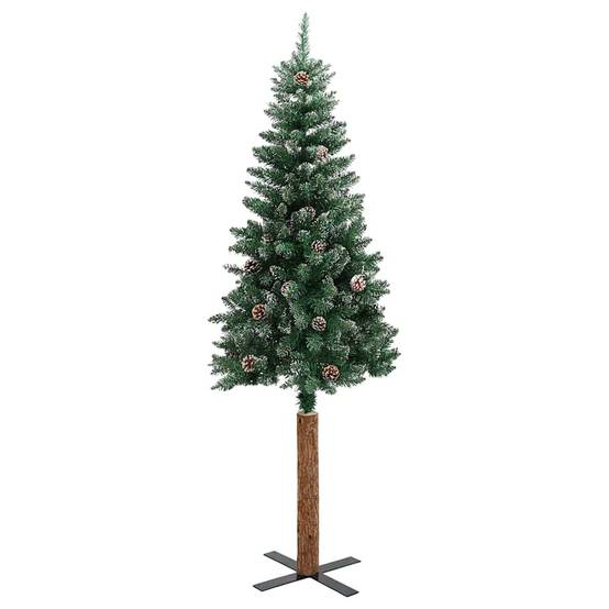 Sapin de Noël | Arbre de Noël mince Vert 150 cm PVC et bois de pin massif Maison Chic - Image 5