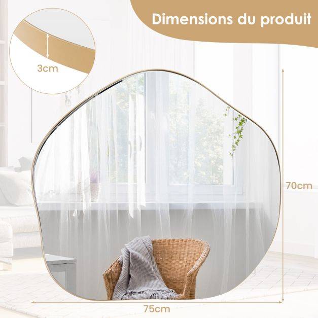 Helloshop26 - Miroir mural irrégulier 75,5 x 70 cm miroir asymétrique avec cadre en métal avec vis d'expansion miroir de courtoisie décoratif pour salon or - Image 4