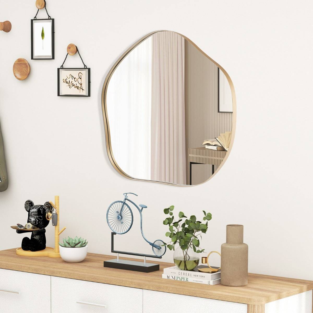 Helloshop26 - Miroir mural irrégulier 75,5 x 70 cm miroir asymétrique avec cadre en métal avec vis d'expansion miroir de courtoisie décoratif pour salon or - Image 2