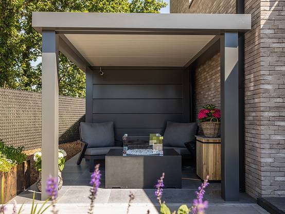 Telluria - Abri de jardin en acier de 5,7 m² anthracite à porte simple CLASSICO 2424 avec auvent 6,8 m² ouvert à gauche - TELLURIA - Image 2
