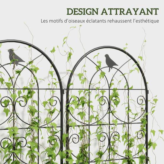 Lot de 2 treillis jardin métal plantes grimpantes motifs oiseaux 120cm noir - ComfortXL Outdoor Living - Image 7