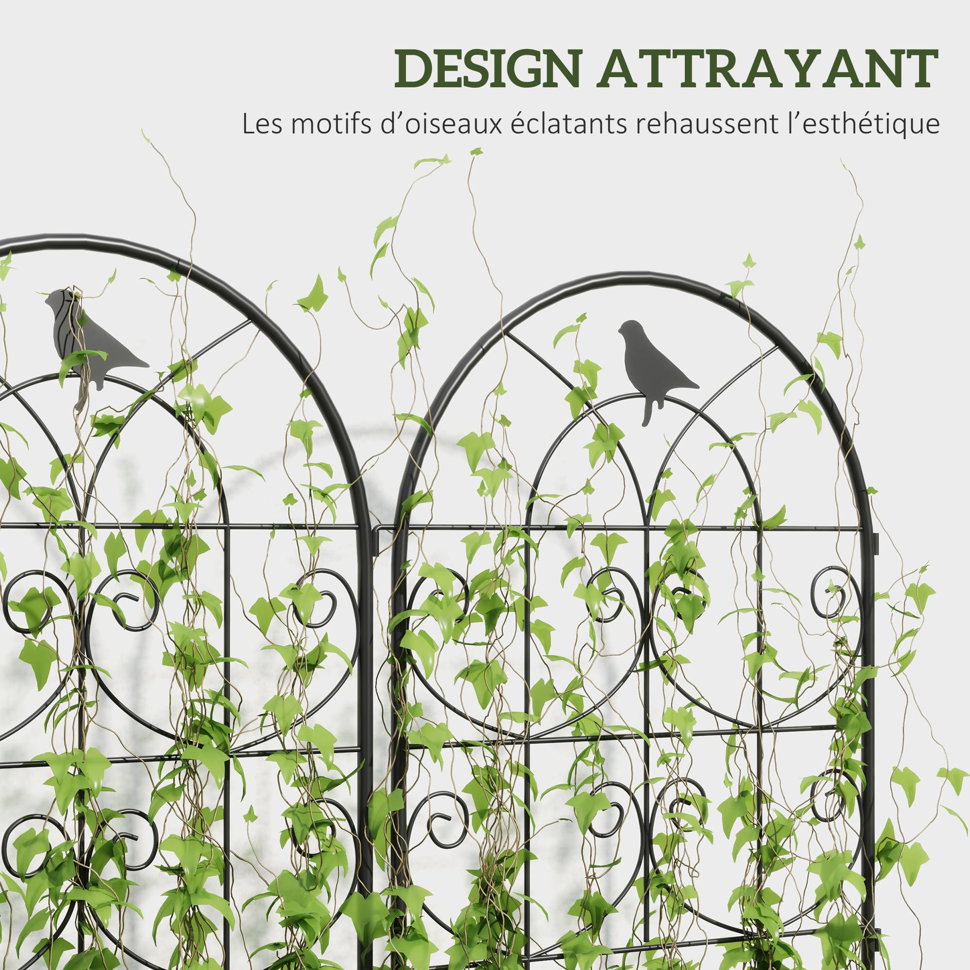 Lot de 2 treillis jardin métal plantes grimpantes motifs oiseaux 120cm noir - ComfortXL Outdoor Living - Image 7
