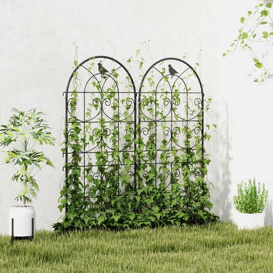 Lot de 2 treillis jardin métal plantes grimpantes motifs oiseaux 120cm noir - ComfortXL Outdoor Living - Image 4