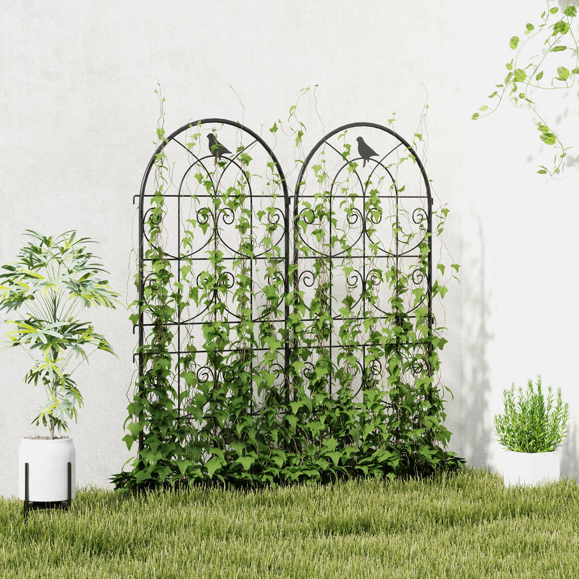Lot de 2 treillis jardin métal plantes grimpantes motifs oiseaux 120cm noir - ComfortXL Outdoor Living - Image 4