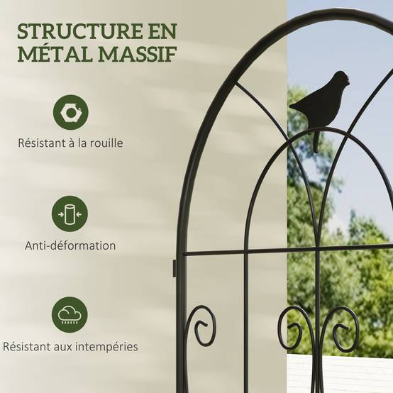 Lot de 2 treillis jardin métal plantes grimpantes motifs oiseaux 120cm noir - ComfortXL Outdoor Living - Image 9