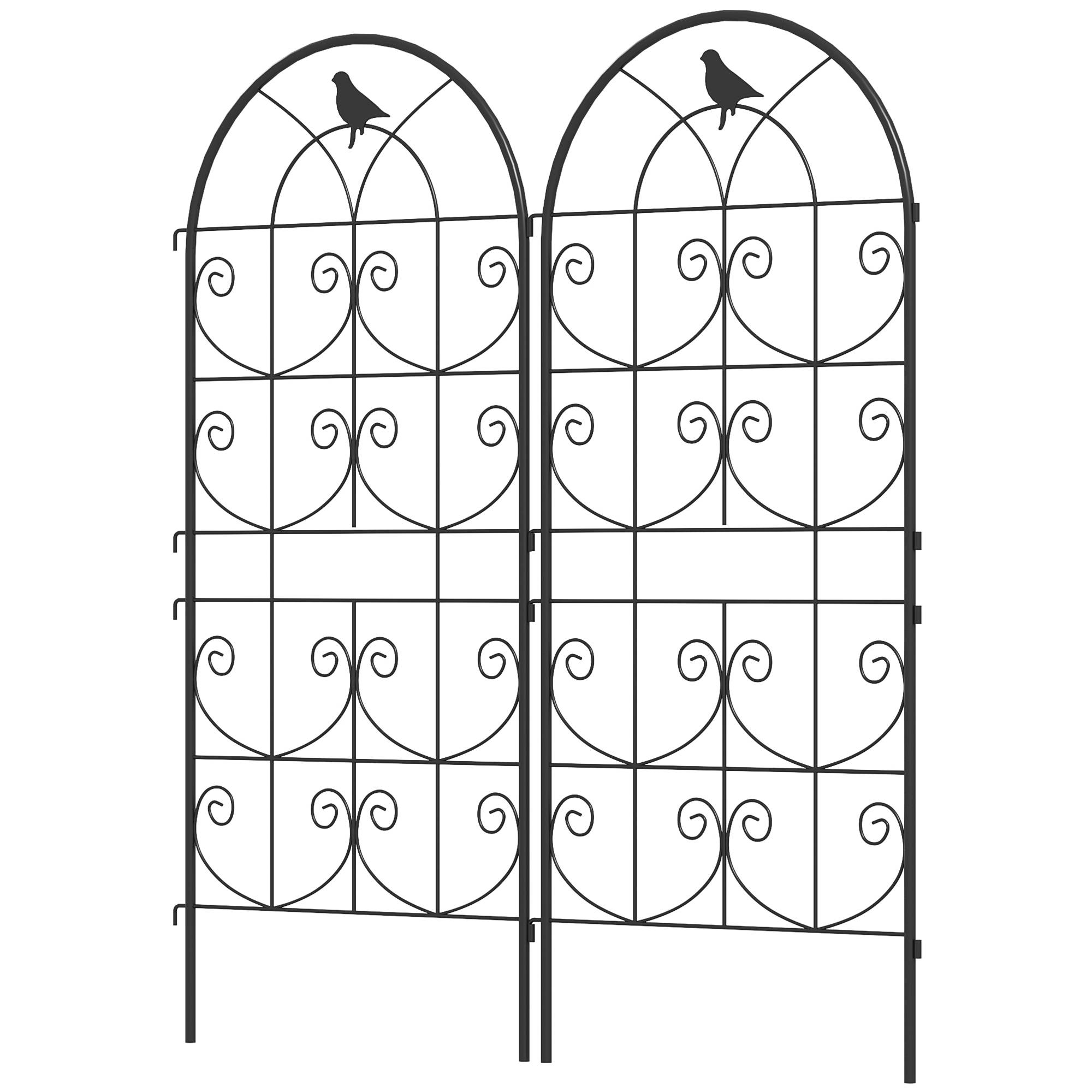 Lot de 2 treillis jardin métal plantes grimpantes motifs oiseaux 120cm noir - ComfortXL Outdoor Living - Image 2