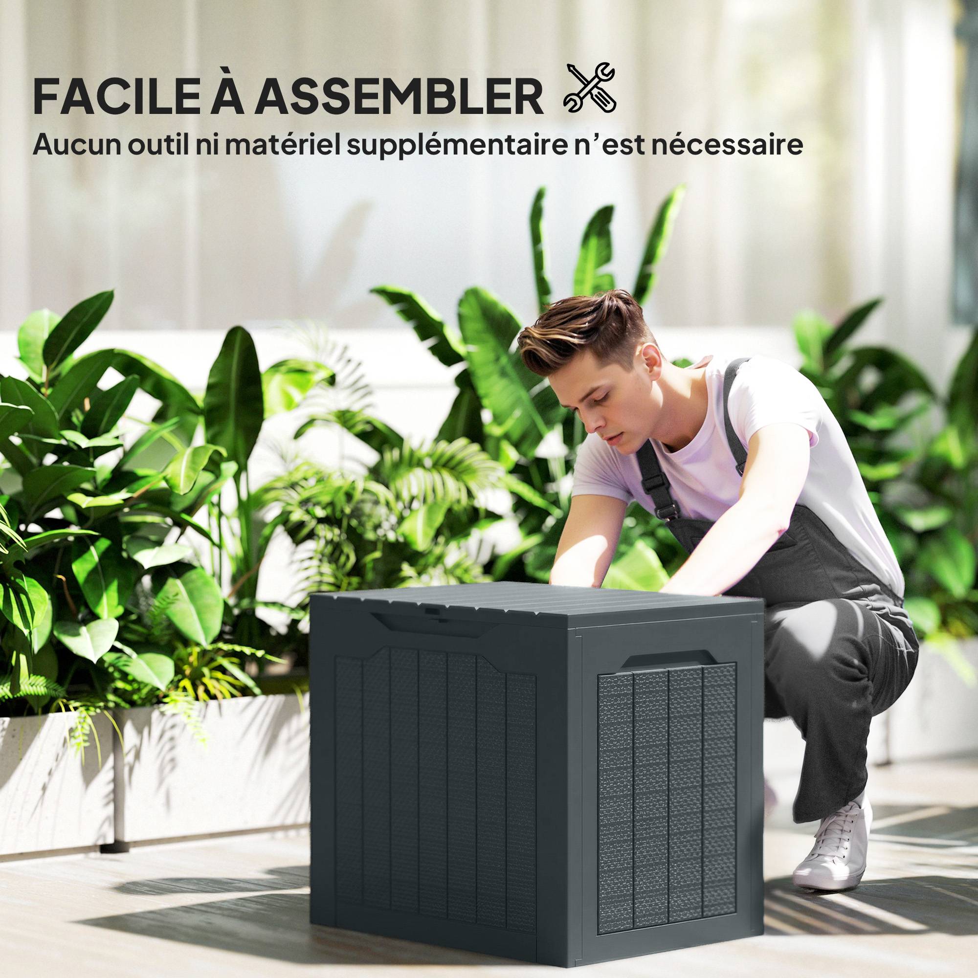 ComfortXL - Coffre de jardin PP 97 L gris foncé 56 x 41 x 50 cm rangement étanche portable - ComfortXL Outdoor Living - Image 5