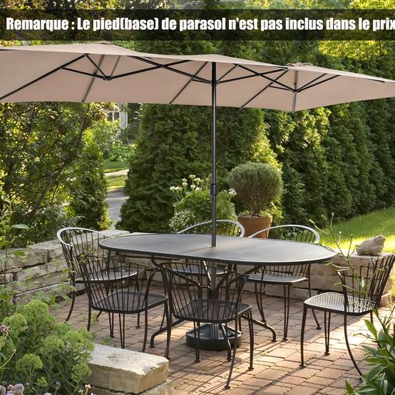 Parasol de Jardin Extérieur 426 x 260 CM XXL, Parasol Terrasse à 10 côtes Cadre Métal Poignée Manivelle Sommet Ventilé Café - Image 10