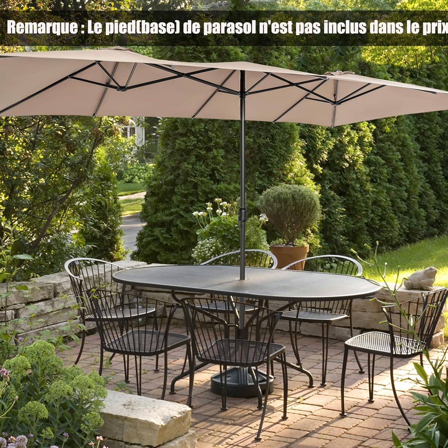 Parasol de Jardin Extérieur 426 x 260 CM XXL, Parasol Terrasse à 10 côtes Cadre Métal Poignée Manivelle Sommet Ventilé Café - Image 10