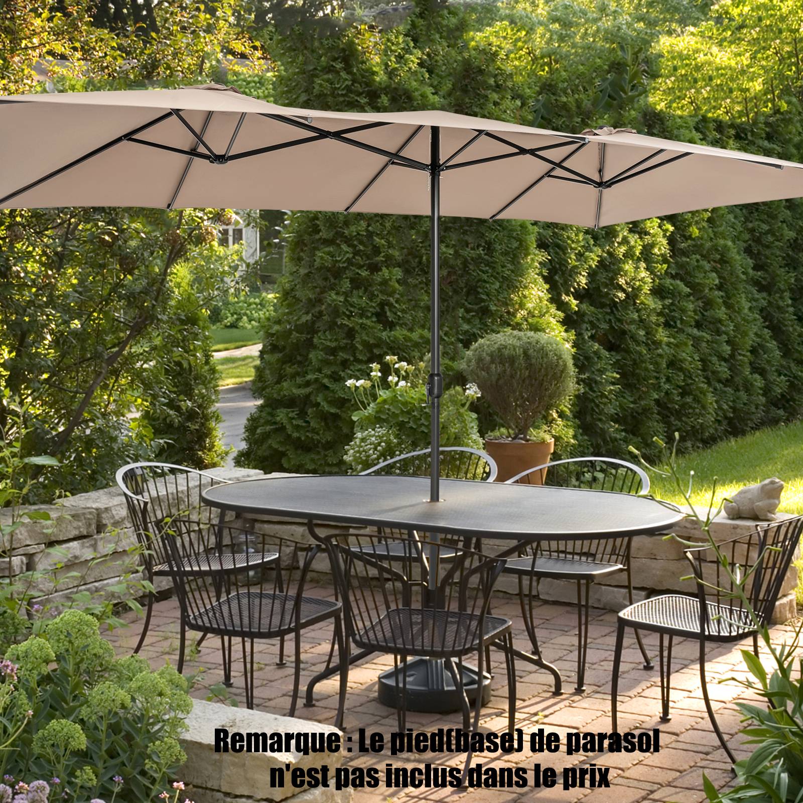 Parasol de Jardin Extérieur 426 x 260 CM XXL, Parasol Terrasse à 10 côtes Cadre Métal Poignée Manivelle Sommet Ventilé Café - Image 8
