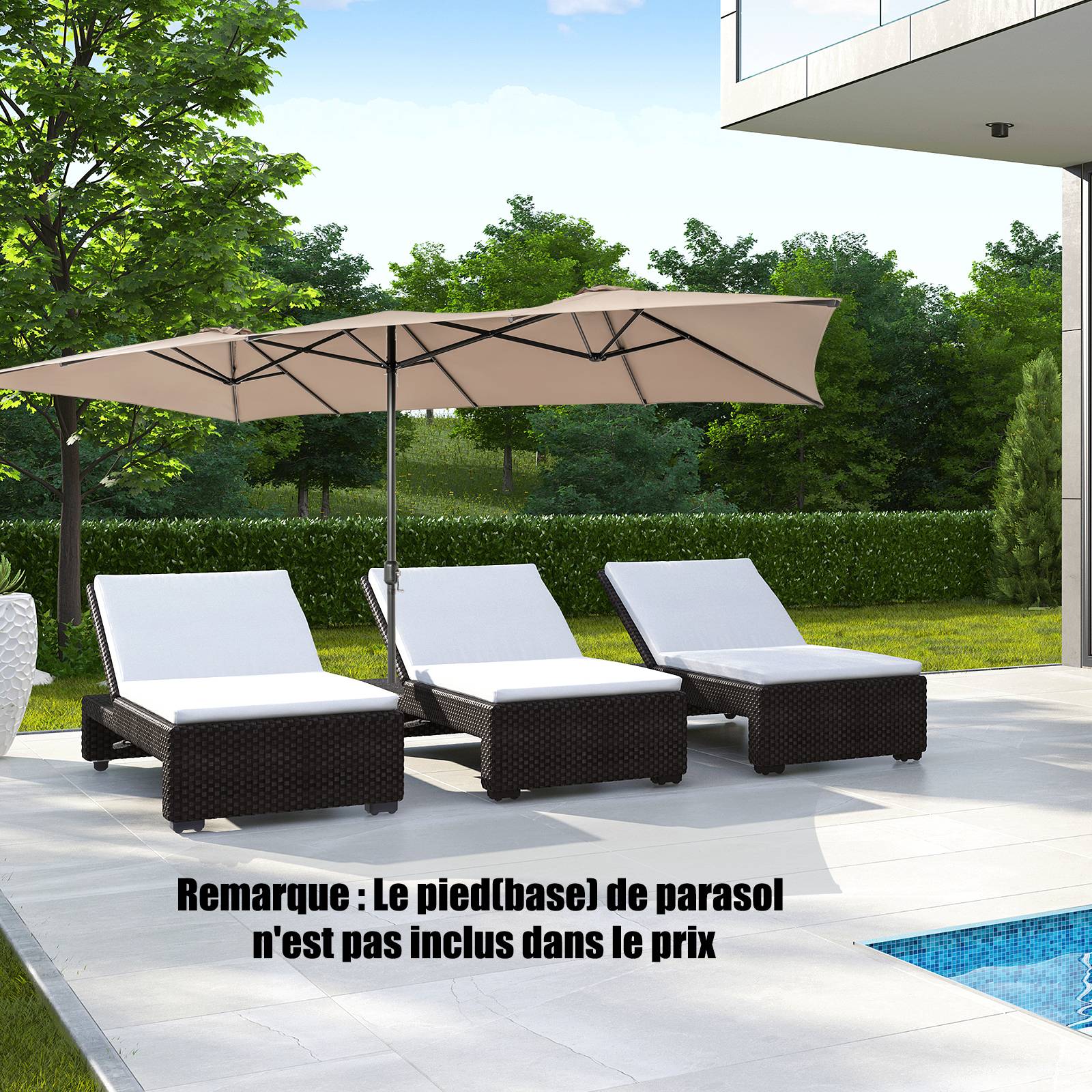 Parasol de Jardin Extérieur 426 x 260 CM XXL, Parasol Terrasse à 10 côtes Cadre Métal Poignée Manivelle Sommet Ventilé Café - Image 2