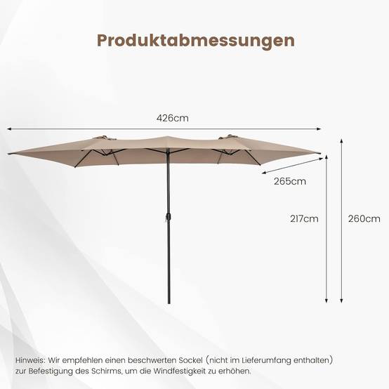 Parasol de Jardin Extérieur 426 x 260 CM XXL, Parasol Terrasse à 10 côtes Cadre Métal Poignée Manivelle Sommet Ventilé Café - Image 3
