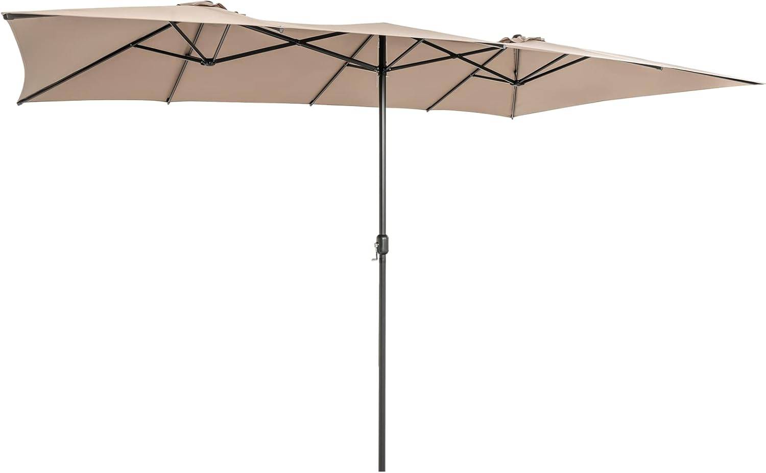 Parasol de Jardin Extérieur 426 x 260 CM XXL, Parasol Terrasse à 10 côtes Cadre Métal Poignée Manivelle Sommet Ventilé Café - Image 1