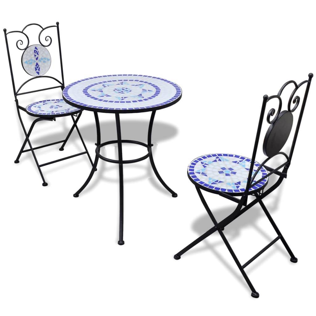 Maison Chic - Ensemble 3 pcs de bistro - Salon De Jardin - Mobilier extérieur Carreaux céramiques Bleu et blanc MI612 - Image 1