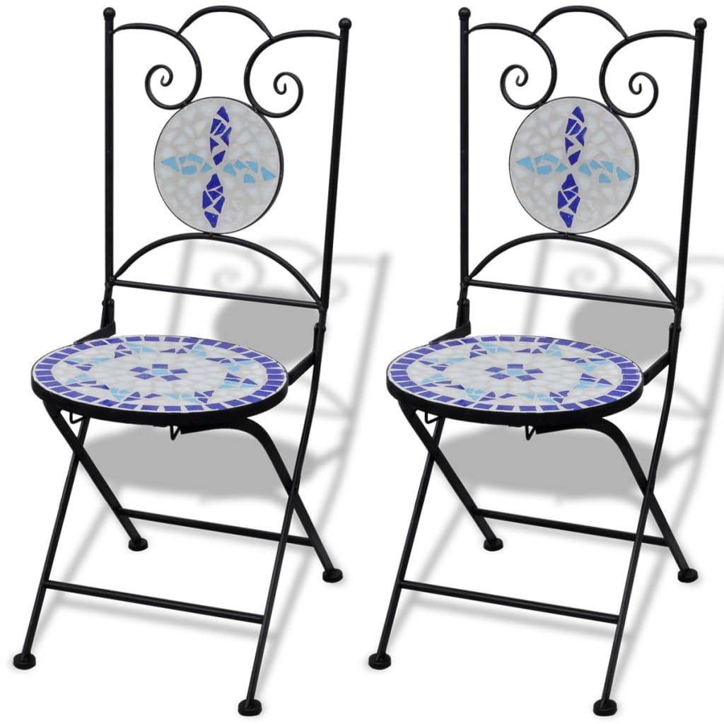 Maison Chic - Ensemble 3 pcs de bistro - Salon De Jardin - Mobilier extérieur Carreaux céramiques Bleu et blanc MI612 - Image 6