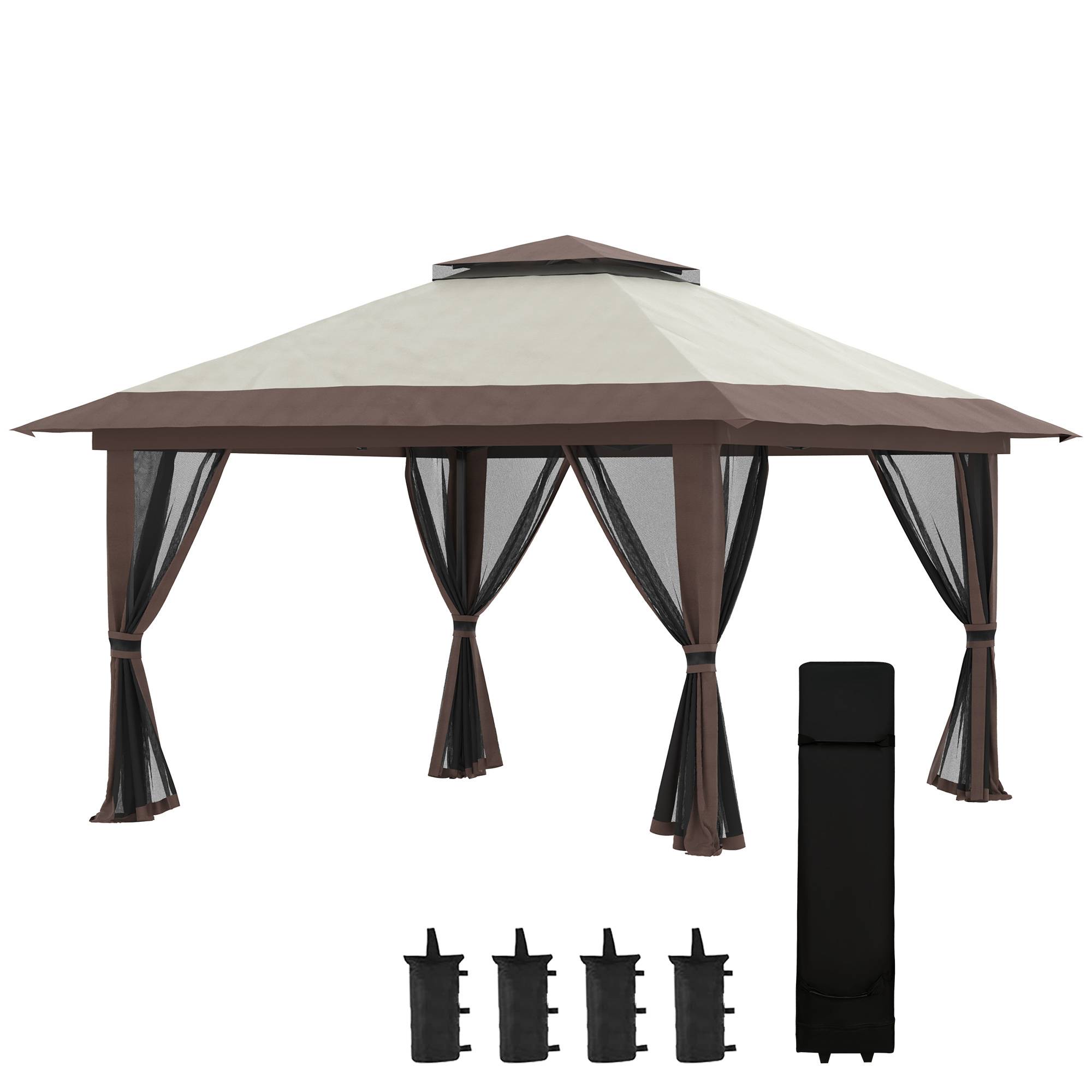 Maison Chic - Tonnelle barnum de jardin pop-up pliant double toit anti UV 50+ avec moustiquaires 3,9x3,9m Beige fr470 - Image 1