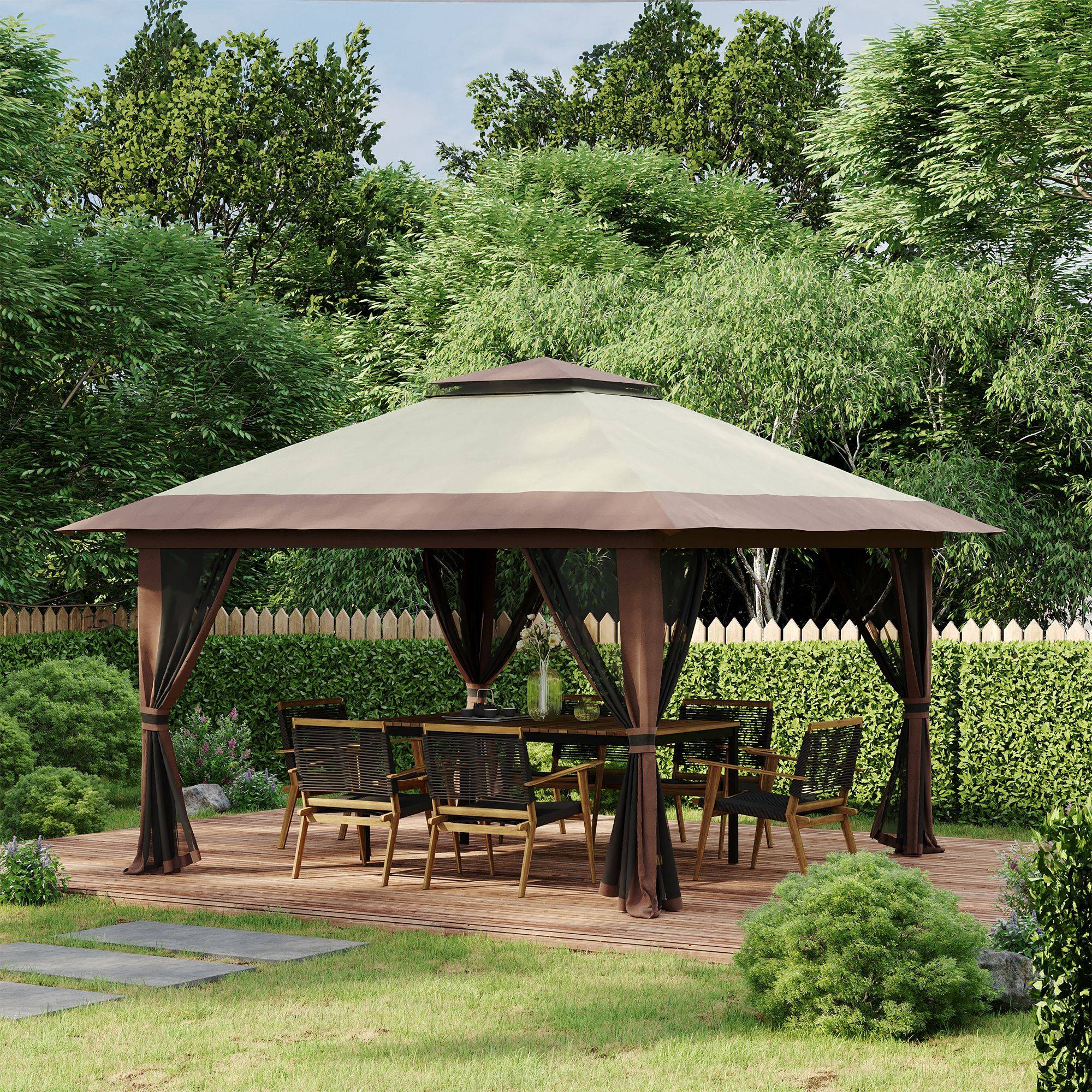 Maison Chic - Tonnelle barnum de jardin pop-up pliant double toit anti UV 50+ avec moustiquaires 3,9x3,9m Beige fr470 - Image 4