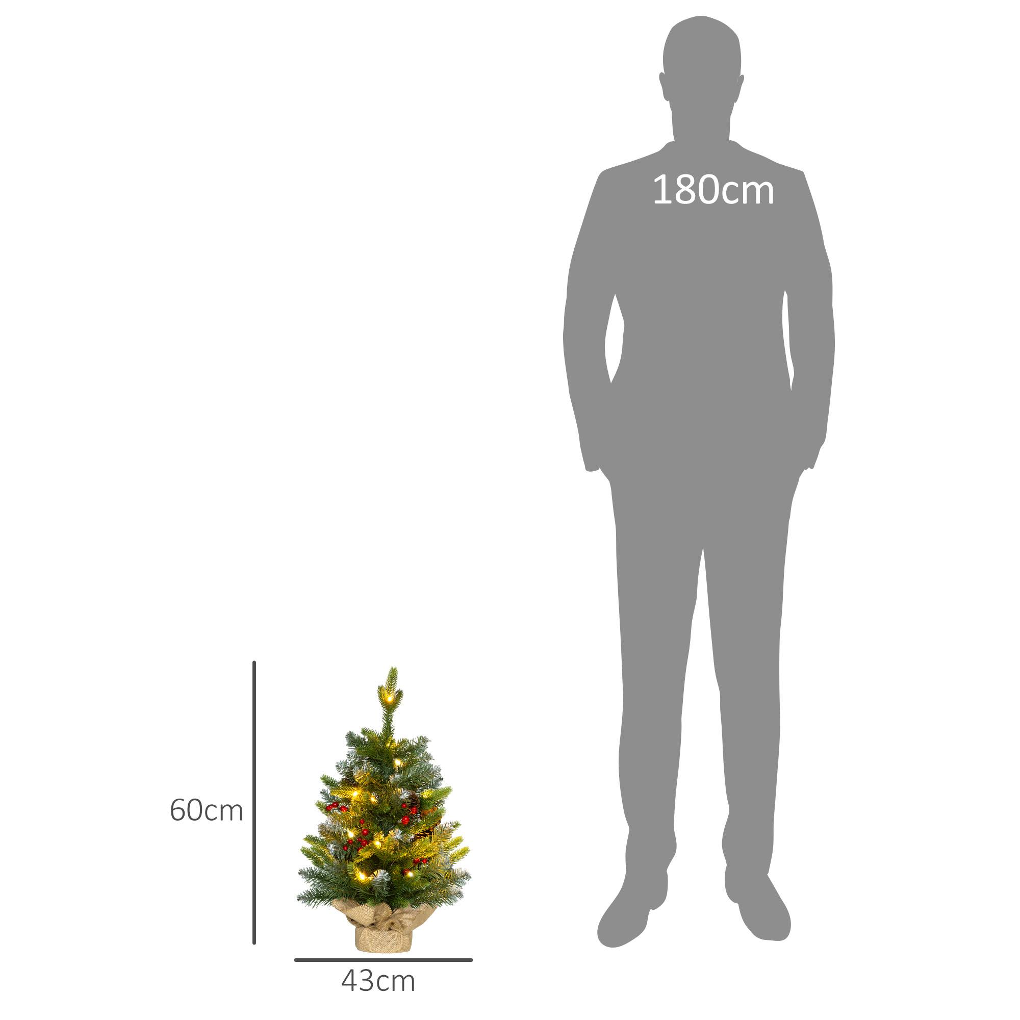 Sapin de Noël 60 cm arbre de Noël de table avec lumière LED, 141 pointes, pommes de pin et baies rouges, base en béton - Image 5