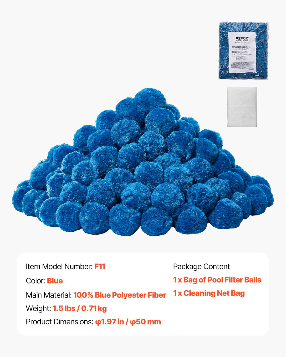 Vevor - VEVOR Boules filtrantes pour filtre à sable 0,71 kg, fibres polyester réutilisables, sac de lavage inclus, compatible filtres sable/cartouche/DE, bleu - Image 6