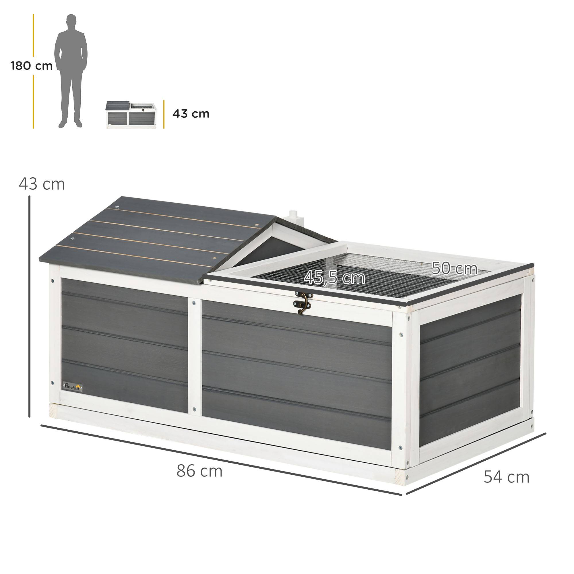 Maison enclos cage pour petit animal tortue avec 2 espaces 86 x 54 x 43 cm - bois de sapin - Image 5