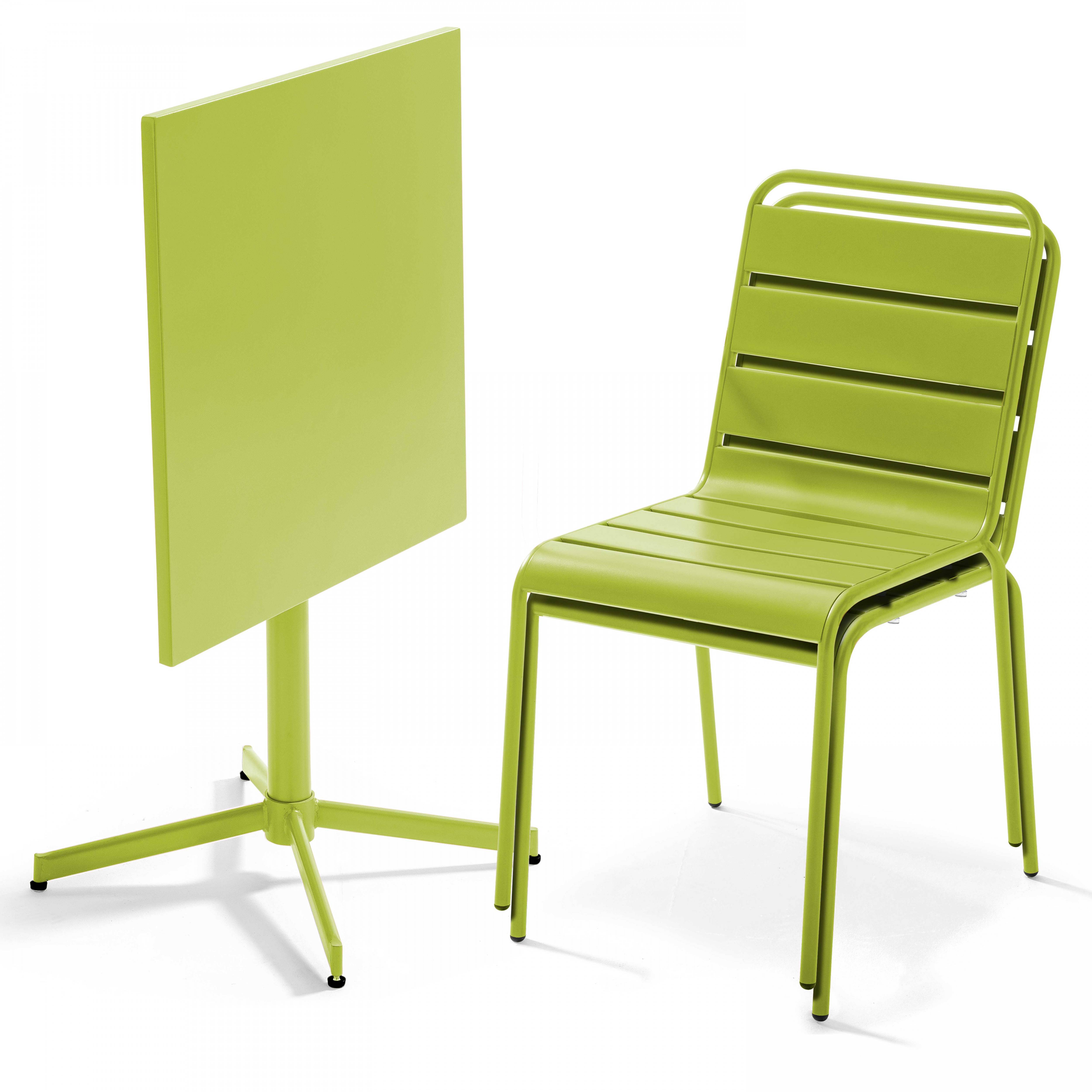 Oviala - Ensemble table de jardin carrée et 2 chaises métal vert Palavas - Oviala - Image 2