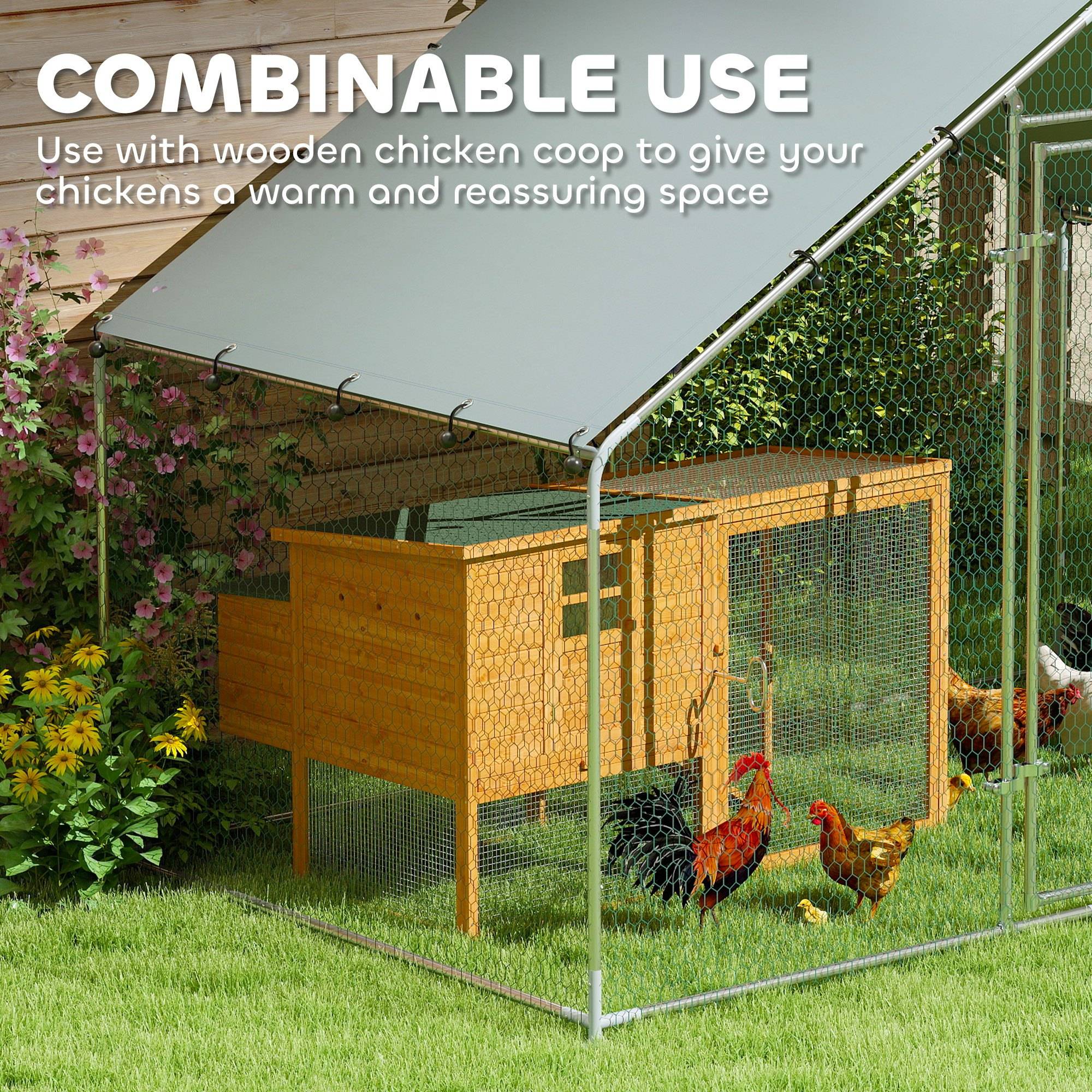ComfortXL - Enclos Poulailler Acier Galvanisé 5.1m² Extérieur Parc Grillagé Toit Étanche 3x1,7m Argent - ComfortXL Pet Living - Image 5