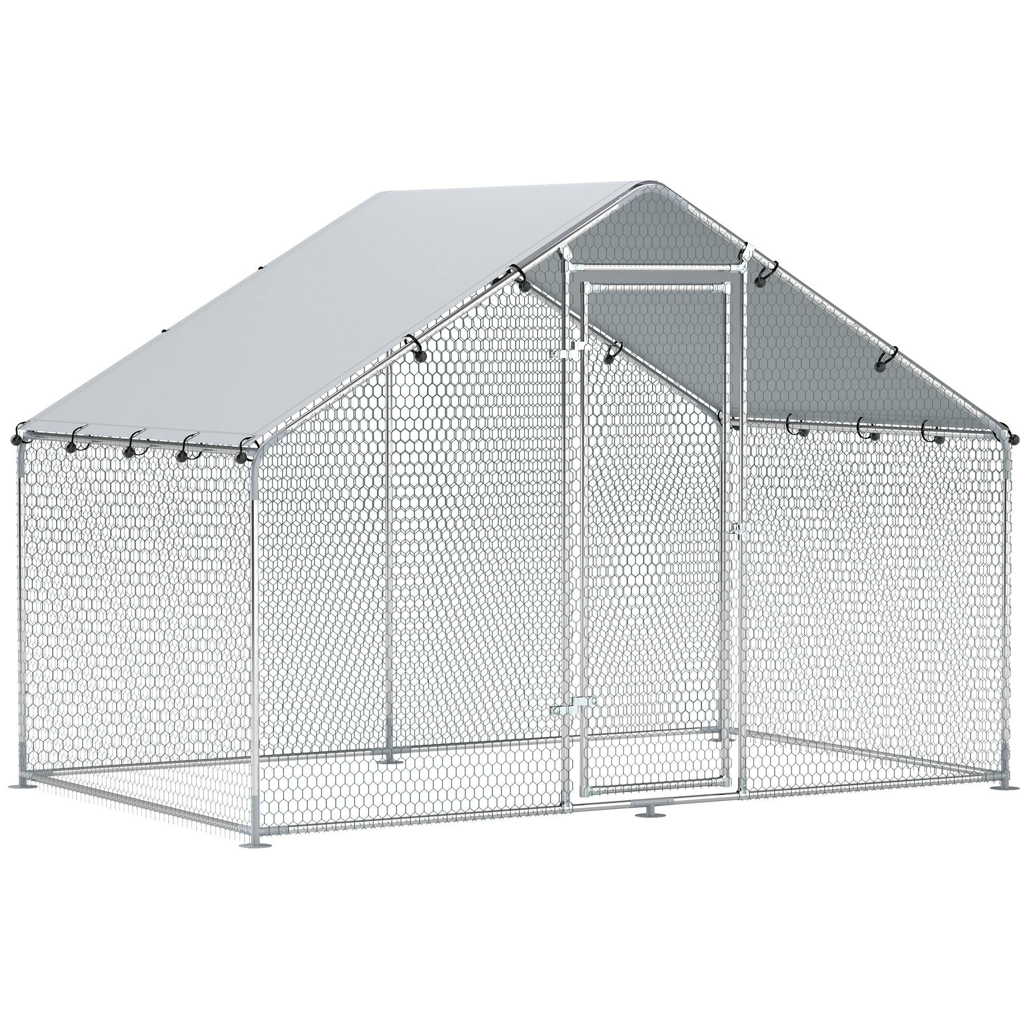 ComfortXL - Enclos Poulailler Acier Galvanisé 5.1m² Extérieur Parc Grillagé Toit Étanche 3x1,7m Argent - ComfortXL Pet Living - Image 2