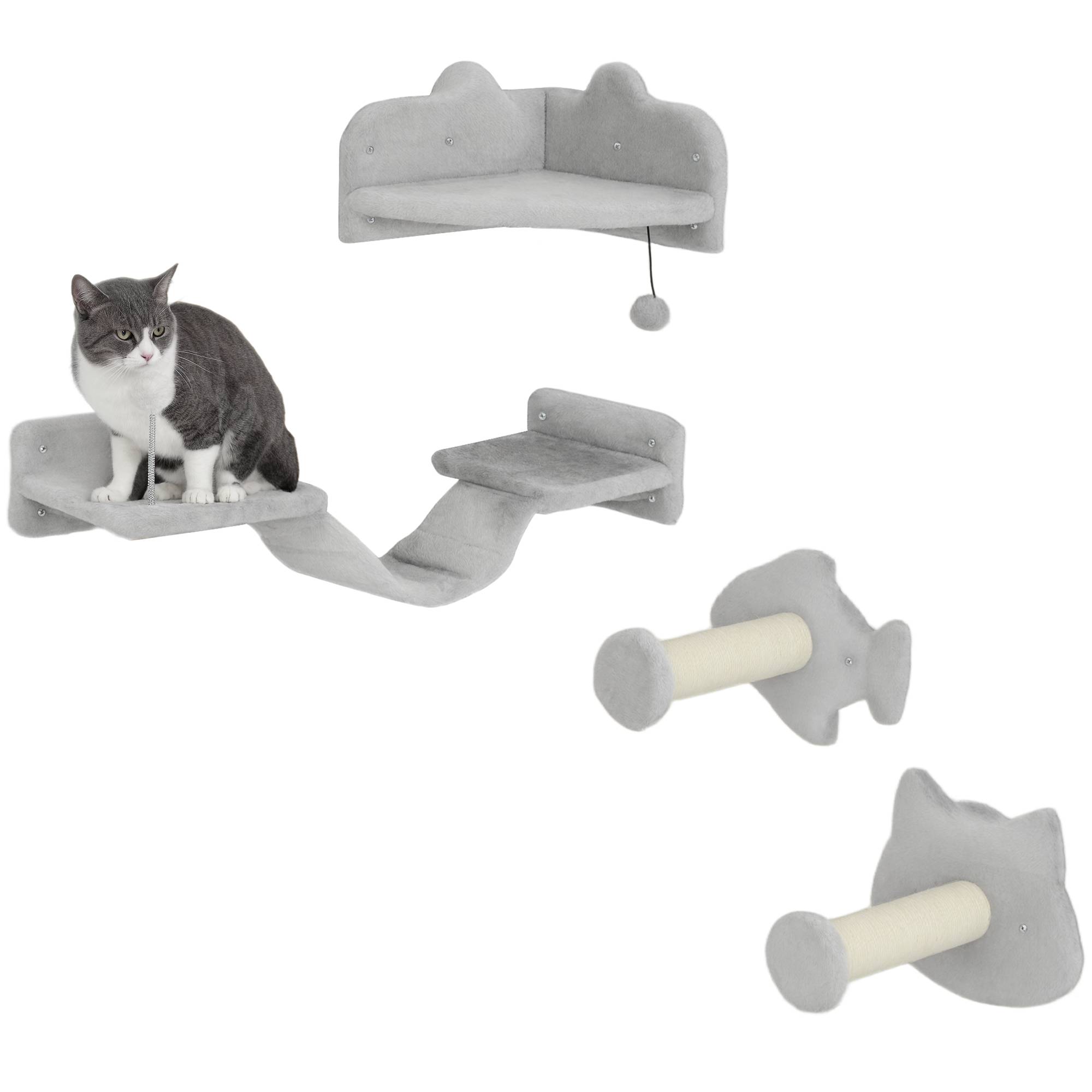 Sans Marque - Set escaliers 4 pièces, marches sisal, double plateforme, Gris clair/Blanc crème - Image 1