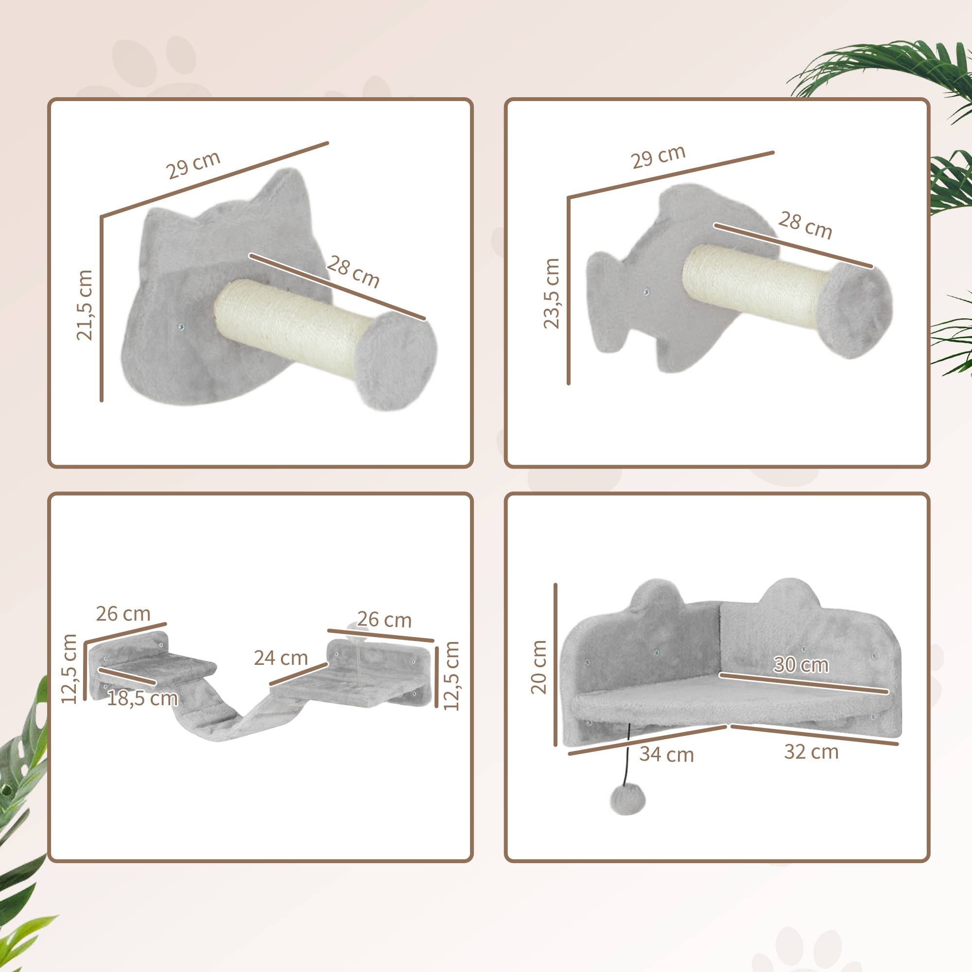 Sans Marque - Set escaliers 4 pièces, marches sisal, double plateforme, Gris clair/Blanc crème - Image 5