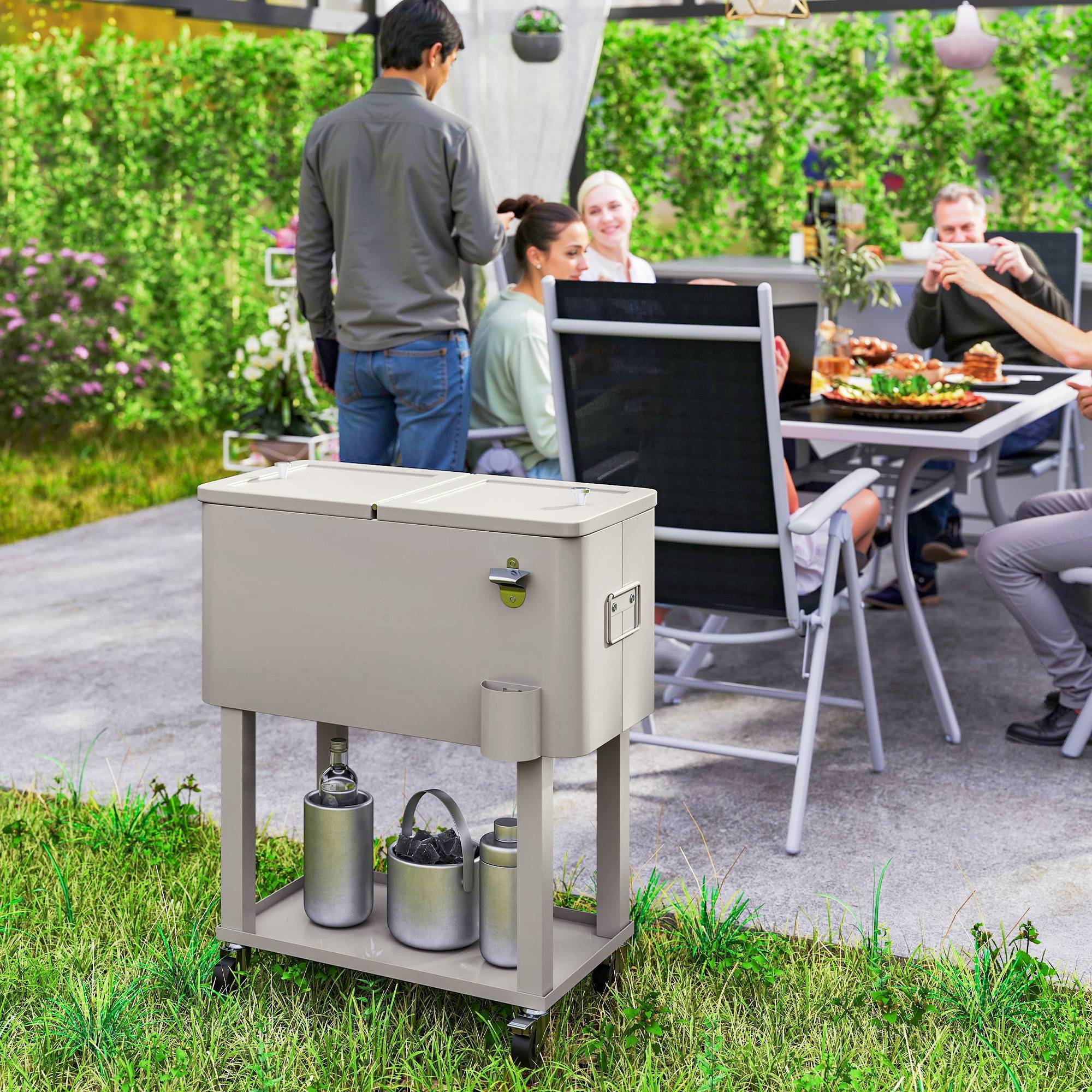 ComfortXL - Chariot glacière à cuve isolée 56 L gris clair pour terrasse et jardin avec roues freinées - ComfortXL Outdoor Living - Image 10