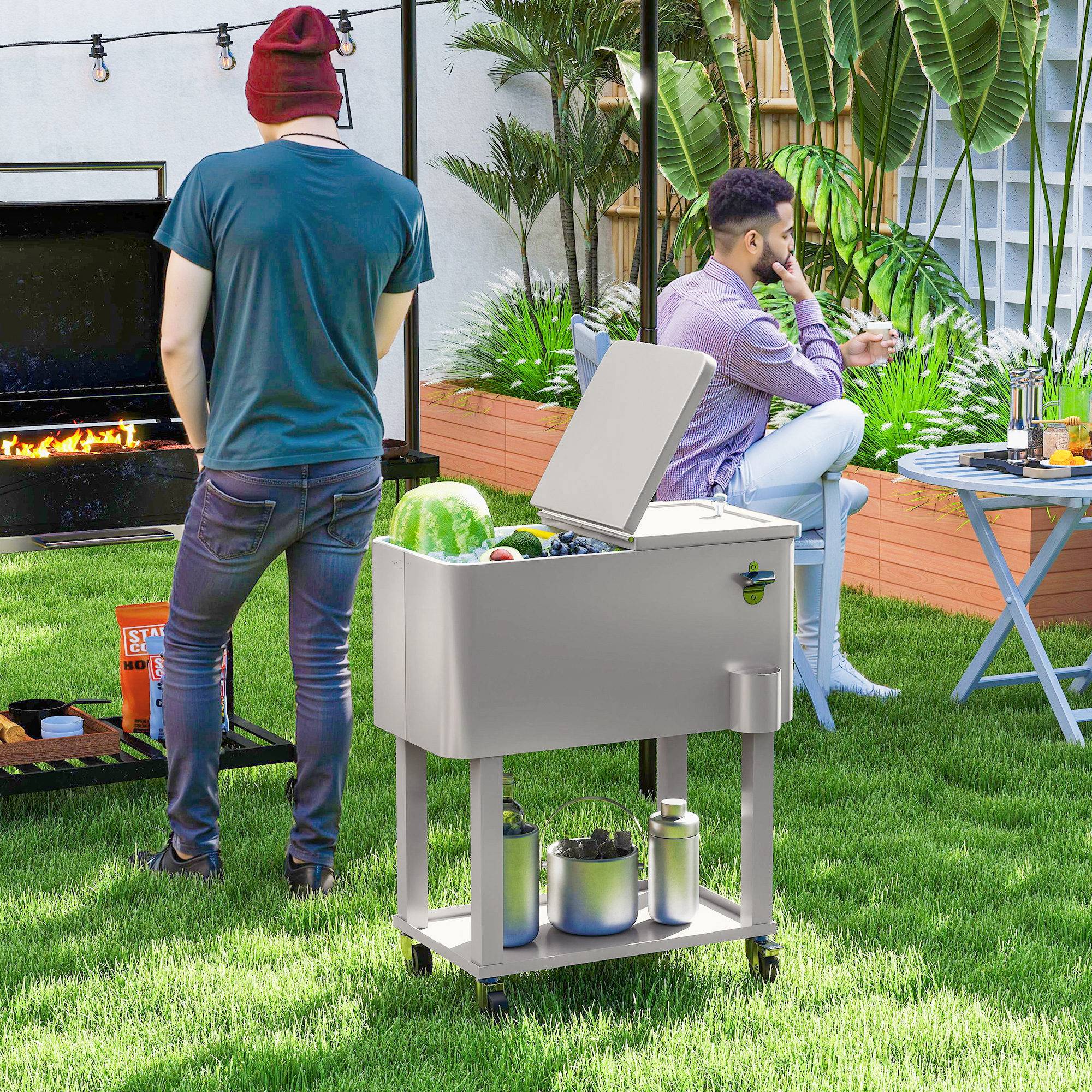 ComfortXL - Chariot glacière à cuve isolée 56 L gris clair pour terrasse et jardin avec roues freinées - ComfortXL Outdoor Living - Image 3