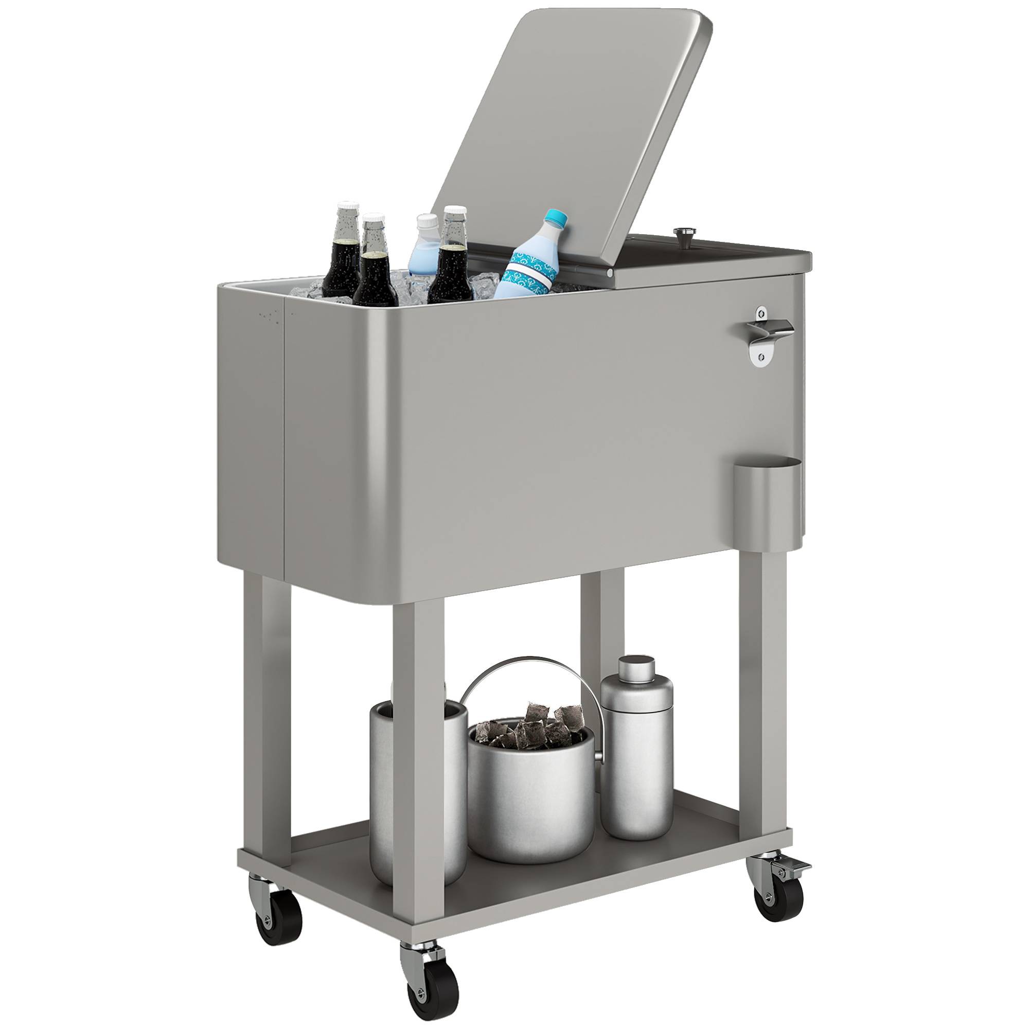 ComfortXL - Chariot glacière à cuve isolée 56 L gris clair pour terrasse et jardin avec roues freinées - ComfortXL Outdoor Living - Image 1